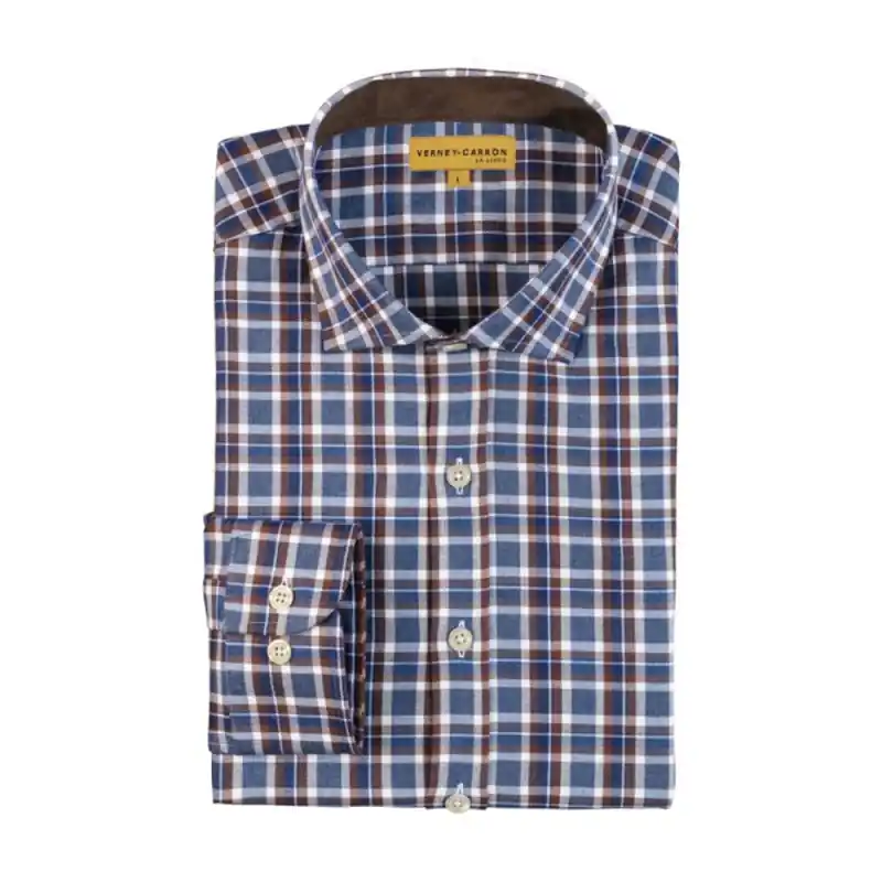 CHEMISE LIGNE VERNEY CARRON CHEVERNY MARRON/BLEU Meilleur Prix