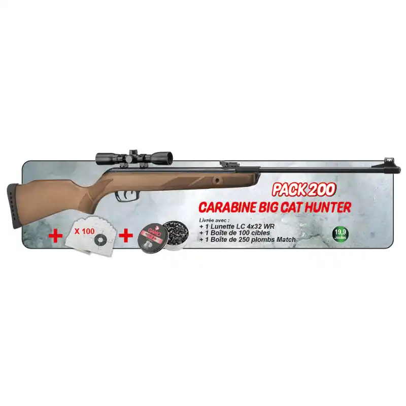PACK CARABINE GAMO BIG CAT HUNTER 4.5 19.9 JOULES Pas Cher