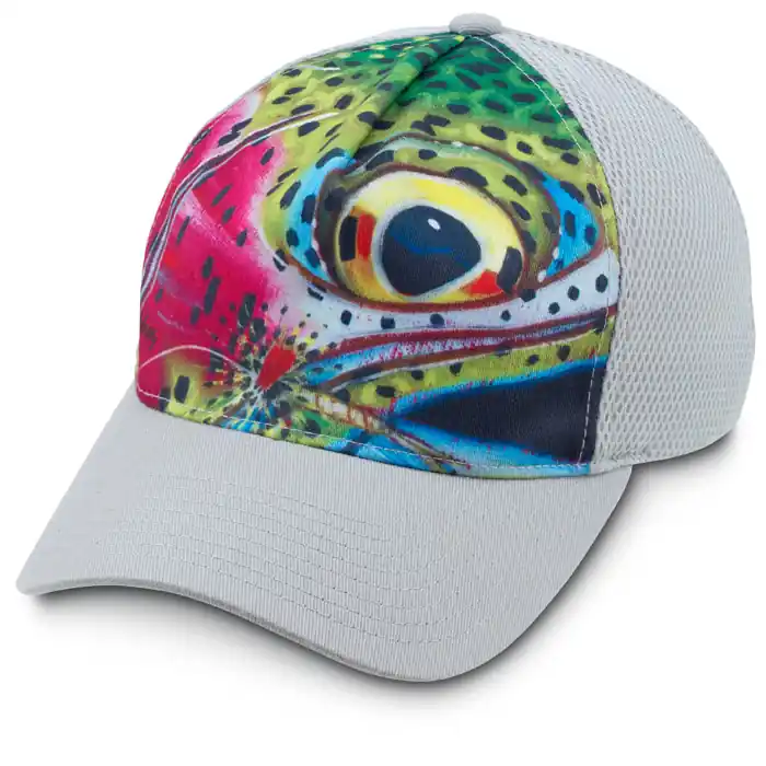 Casquette de pêche Simms Flexfit Trucker DeYoung Rainbow Trout – Grey Promotion Saisonnière