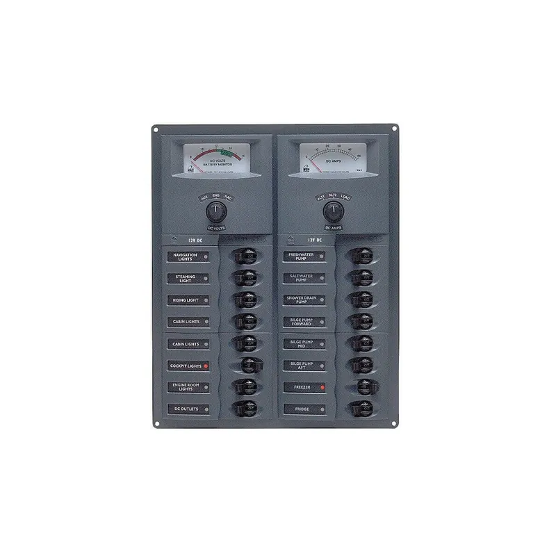 16 DC circuit breaker panel with analog voltmeter + ammeter Promotion Saisonnière