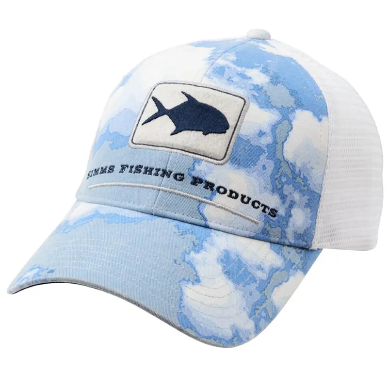 Casquette de pêche Simms Permit Trucker – Blue Cloud Camo Dernière Chance